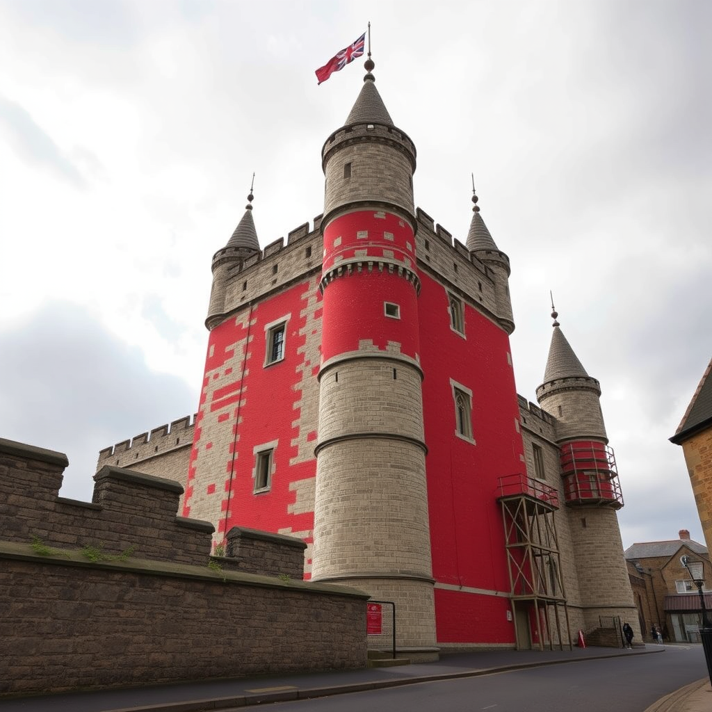 Historians reveal castle's original crimson colour after 135 years